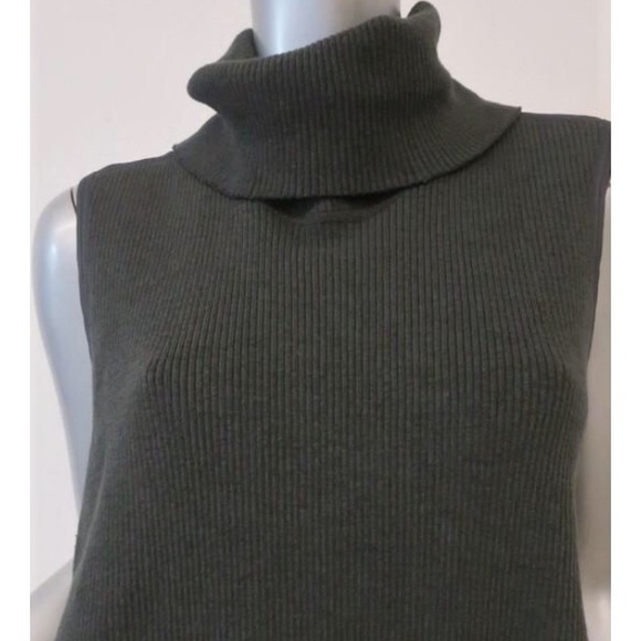 James Perse Fall Turtleneck Sleeveless Dress in Olive Green - Picture 4 of 10